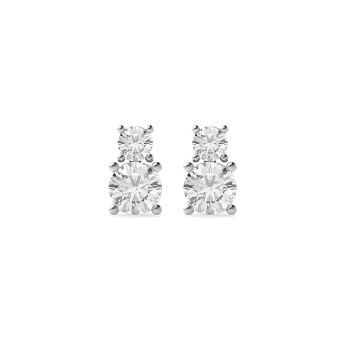 4 Prong Round Silver Two stone Diamond Earrings