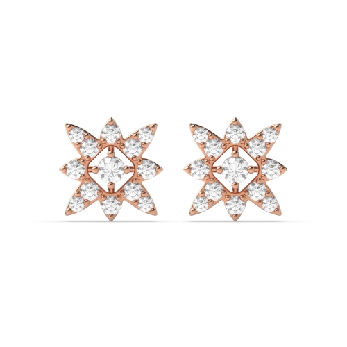 Pave Setting Round Rose Gold Flower Diamond Earrings