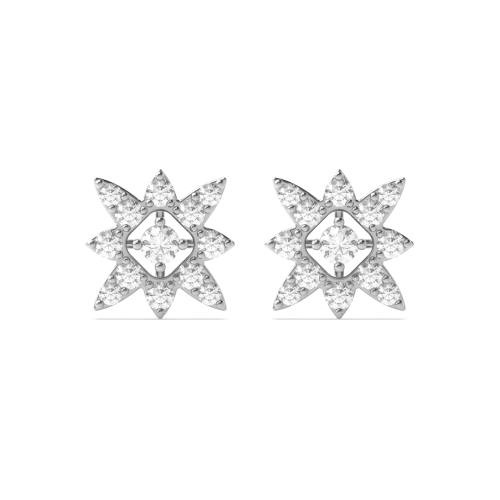 Pave Setting Round Flower Lab Grown Diamond Earrings