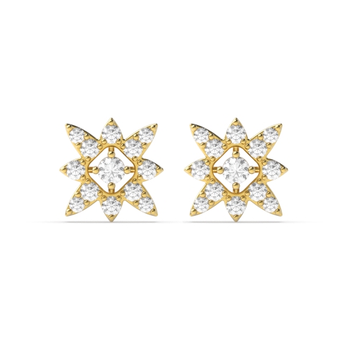 Pave Setting Round Yellow Gold Flower Diamond Earrings