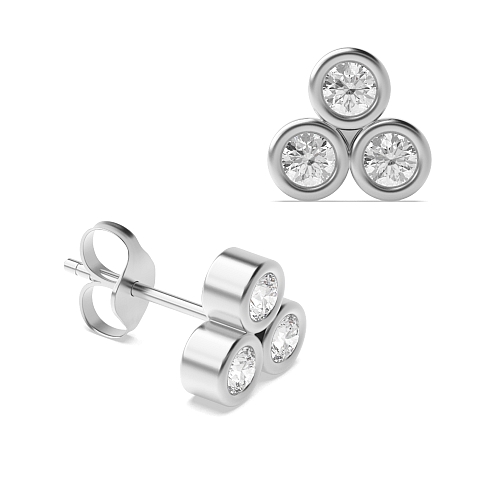 Bezel Setting Round Three circle triangular Diamond Earrings