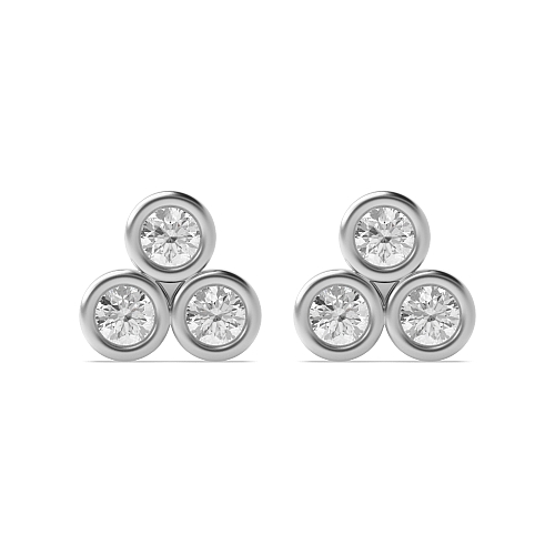 Bezel Setting Round Three circle triangular Diamond Earrings