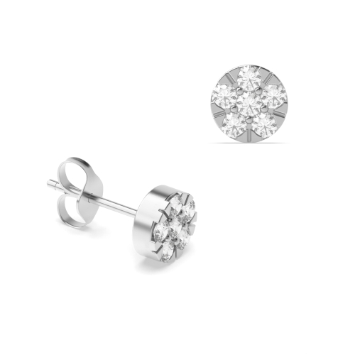 4 Prong Round Silver Tiny Diamond Earrings