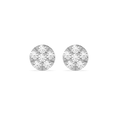 4 Prong Round Silver Tiny Diamond Earrings