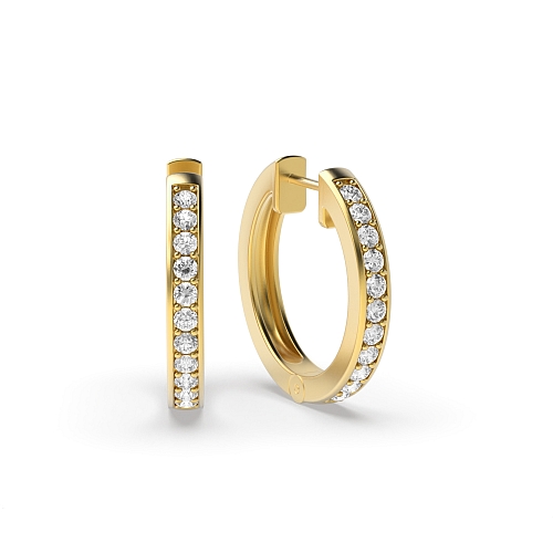 Pave Setting Round Yellow Gold Eleganceorbit Hoop Diamond Earrings