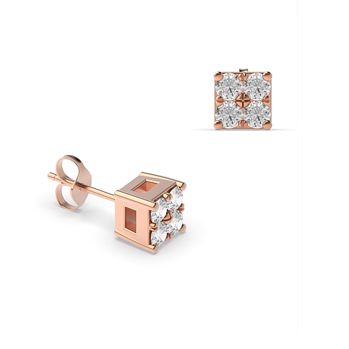 Pave Setting Round Rose Gold Stud Earrings