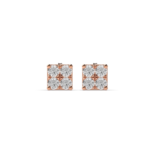 Pave Setting Round Rose Gold Stud Earrings