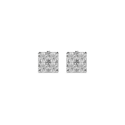 Pave Setting Round Silver Square cluster Diamond Earrings