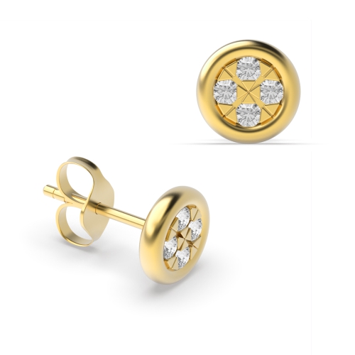 4 Prong Round Yellow Gold Stellar Diamond Earrings