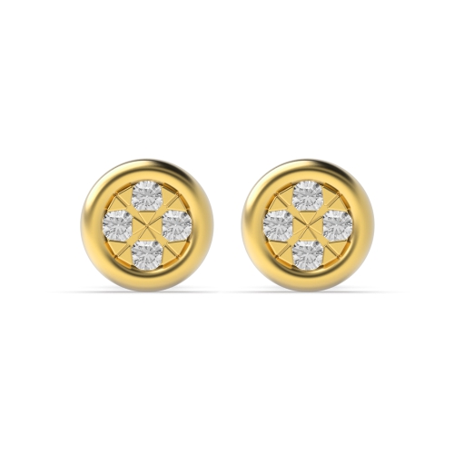 4 Prong Round Yellow Gold Stellar Diamond Earrings