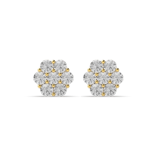 4 Prong Round Yellow Gold Cluster Earrings