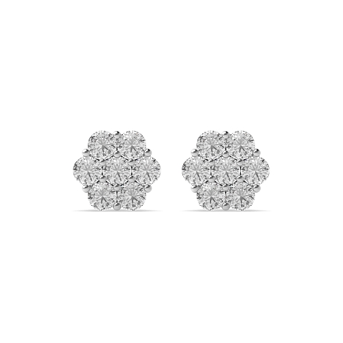 4 Prong Round Silver Blossom-Stud Diamond Earrings