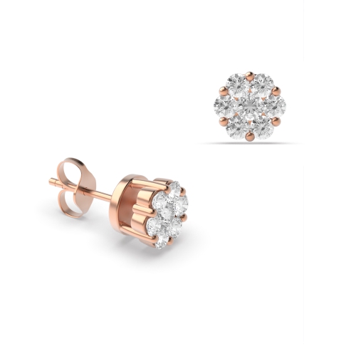 Pave Setting Round Rose Gold High set Stud Diamond Earrings