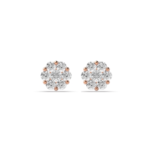Pave Setting Round Rose Gold High set Stud Diamond Earrings