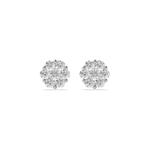 Pave Setting Round Platinum High set Stud Diamond Earrings