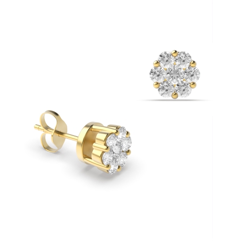 Pave Setting Round Yellow Gold Stud Earrings