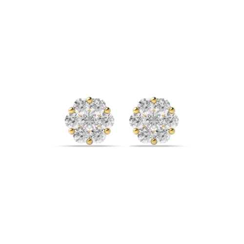 Pave Setting Round Yellow Gold Stud Earrings