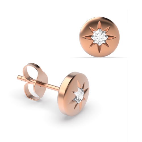 Flush Setting Round Rose Gold Solostar Stud Diamond Earrings