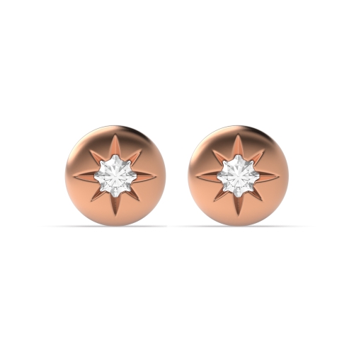 Flush Setting Round Rose Gold Solostar Stud Diamond Earrings