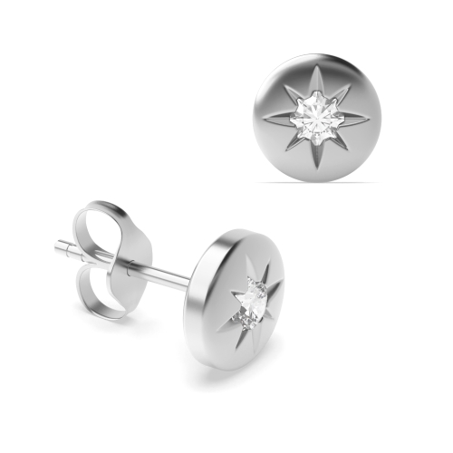 Flush Setting Round Platinum Solostar Stud Diamond Earrings