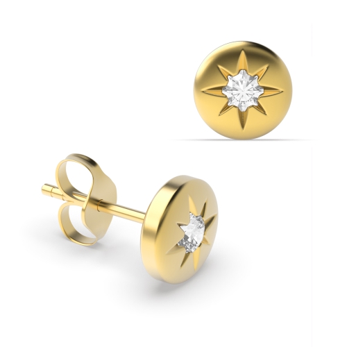 Flush Setting Round Yellow Gold Solostar Stud Diamond Earrings