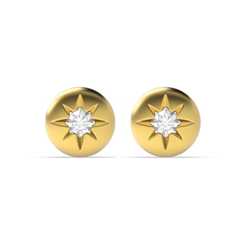 Flush Setting Round Yellow Gold Solostar Stud Diamond Earrings