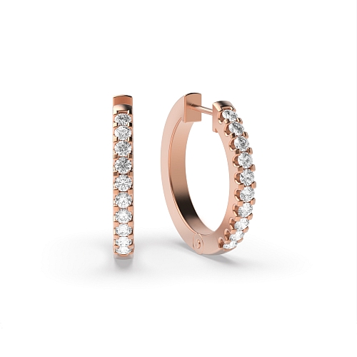 4 Prong Round Rose Gold Petit classic Hoop Diamond Earrings