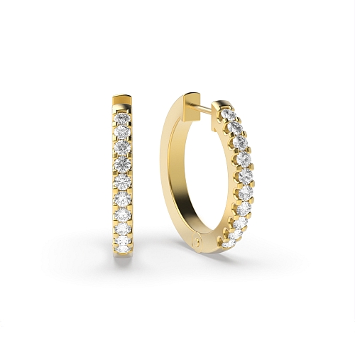 4 Prong Round Yellow Gold Petit classic Hoop Diamond Earrings