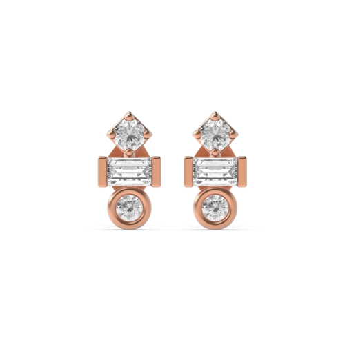 Bezel Setting Round/Baguette Rose Gold Statement ladies Diamond Earrings