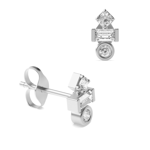 Bezel Setting Round/Baguette Silver Statement ladies Designer Diamond Earrings