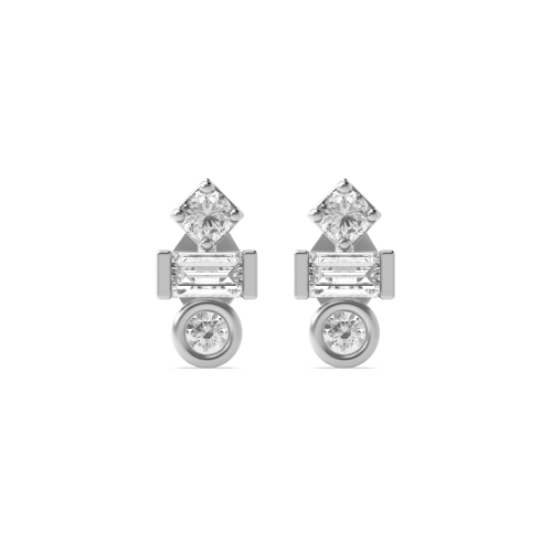 Bezel Setting Round/Baguette Silver Statement ladies Designer Diamond Earrings