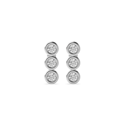 Bezel Setting Round Three stones Diamond Earrings