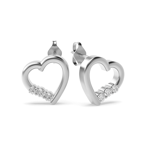 4 Prong Round Silver Heart shaped designer Diamond Earrings