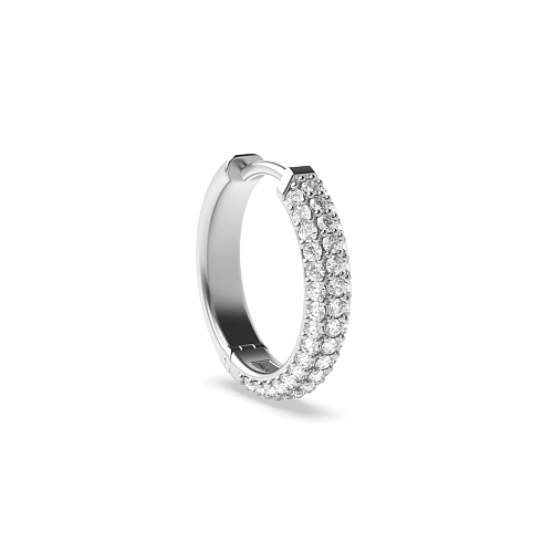 Pave Setting Round Three rows huggies Single Diamond Earring