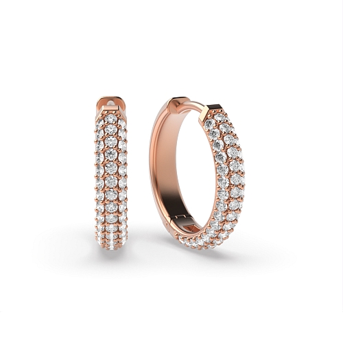 Pave Setting Round Rose Gold Three rows huggies Hoop Diamond Earrings