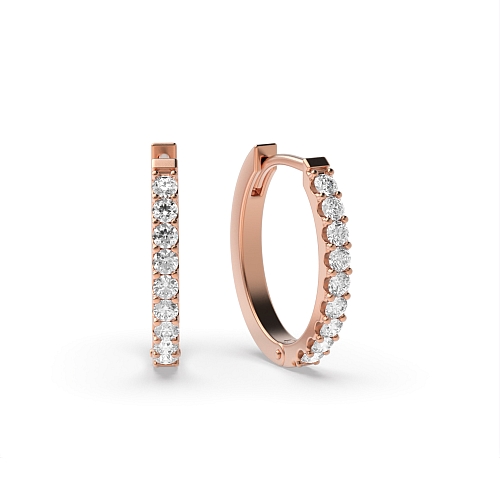 4 Prong Round Rose Gold Delicate Hoop Diamond Earrings