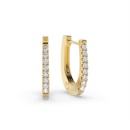 4 Prong Round Yellow Gold 13mm Hoop Diamond Earrings