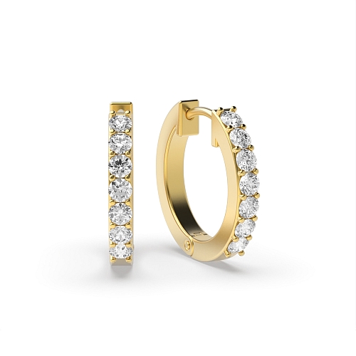 Pave Setting Round Yellow Gold Classic Hoop Diamond Earrings