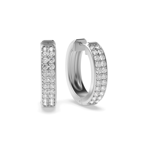 Pave Setting Round Two rows of Hoop Diamond Earrings