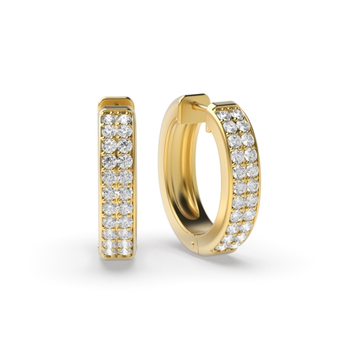 Pave Setting Round Yellow Gold Two rows of Diamond Earrings