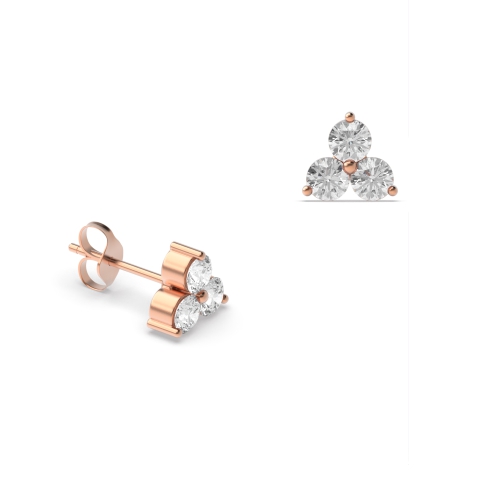 4 Prong Round Rose Gold Tiny trilogy cluster Stud Diamond Earrings