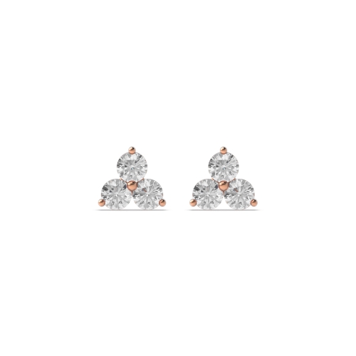 4 Prong Round Rose Gold Tiny trilogy cluster Stud Diamond Earrings
