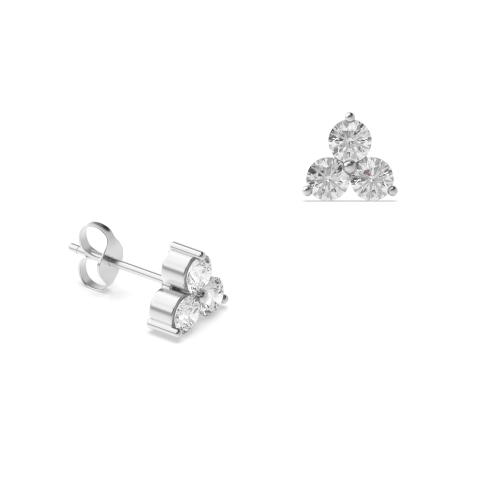 4 Prong Round Platinum Tiny trilogy cluster Stud Diamond Earrings