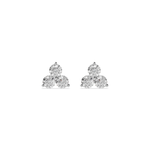4 Prong Round Platinum Tiny trilogy cluster Stud Diamond Earrings