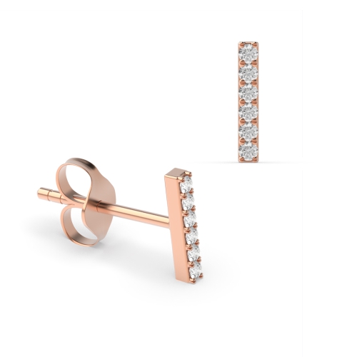 Pave Setting Round Rose Gold Bar set Diamond Earrings