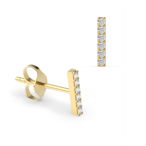 Pave Setting Round Yellow Gold Bar set Diamond Earrings