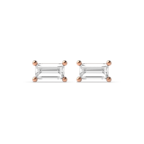 4 Prong Baguette Rose Gold Stud Earrings