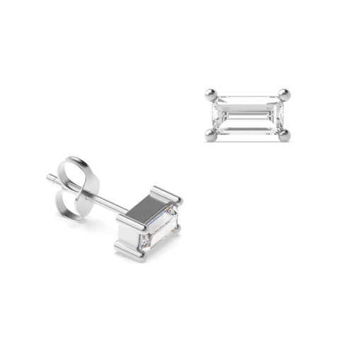 4 Prong Baguette Minimalist Diamond Earrings