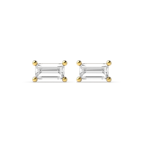 4 Prong Baguette Yellow Gold Minimalist Diamond Earrings