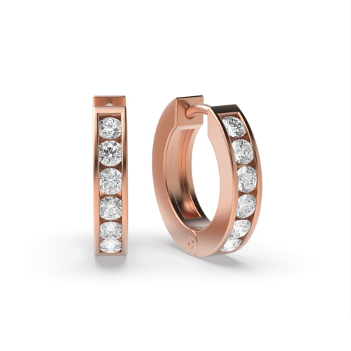 Channel Setting Round Rose Gold Small huggies Hoop Diamond Earrings
